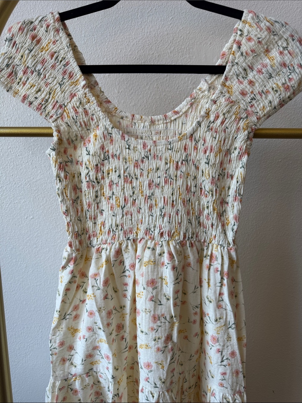 Cream Floral Smocked Maxi Dress - Picture 6 of 6